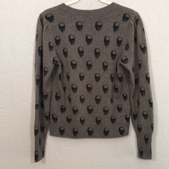 360 Skull Cashmere Cara Jack Brown Skull Print Cashmere Sweater Size S - Picture 5 of 13